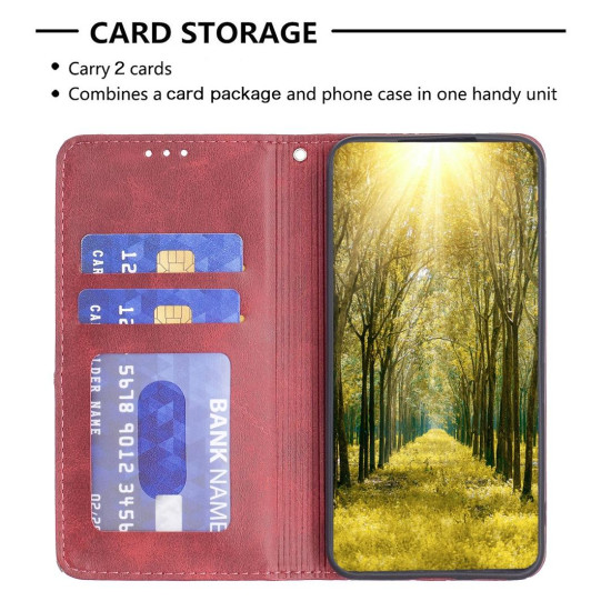 For Samsung Galaxy S24+ 5G Rhombus Texture Magnetic Leather Phone Case(Red)