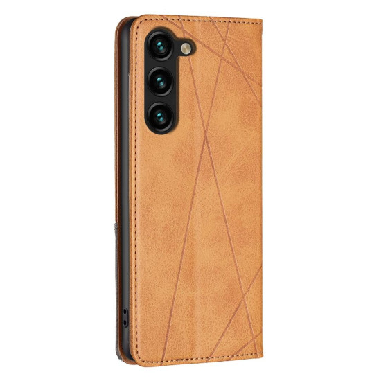 For Samsung Galaxy S24+ 5G Rhombus Texture Magnetic Leather Phone Case(Yellow)