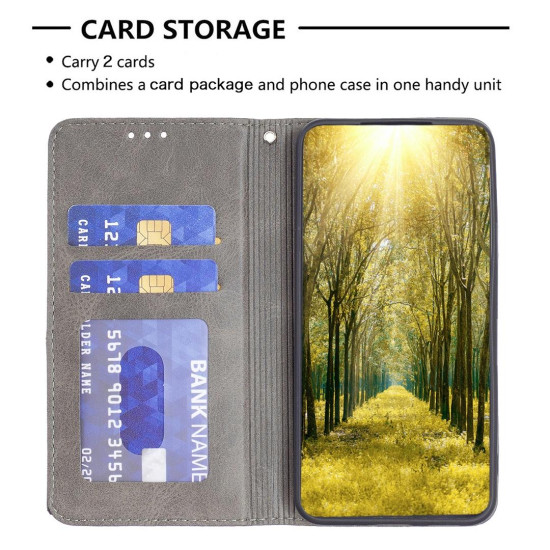 For Samsung Galaxy S24+ 5G Rhombus Texture Magnetic Leather Phone Case(Grey)