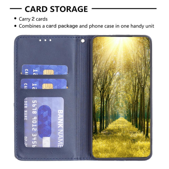 For Samsung Galaxy S24+ 5G Rhombus Texture Magnetic Leather Phone Case(Blue)