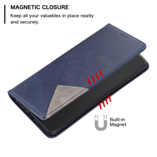 For Samsung Galaxy S24+ 5G Rhombus Texture Magnetic Leather Phone Case(Blue)