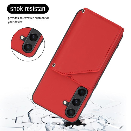 For Samsung Galaxy S24+ 5G Skin Feel PU + TPU + PC Card Slots Phone Case(Red)
