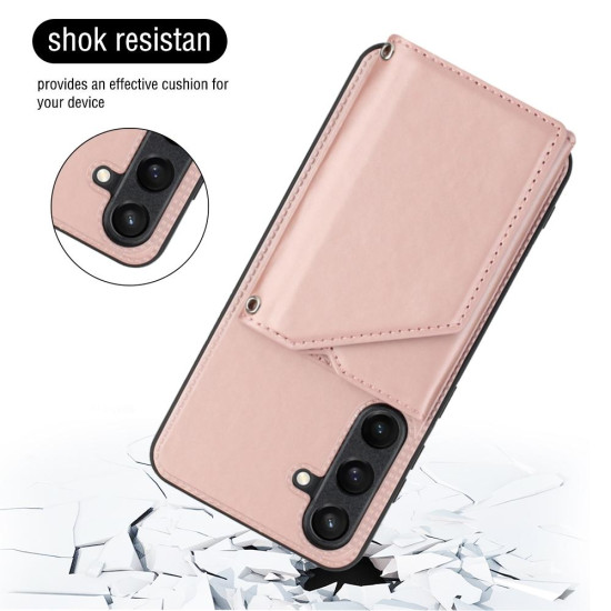 For Samsung Galaxy S24+ 5G Skin Feel PU + TPU + PC Card Slots Phone Case(Rose Gold)
