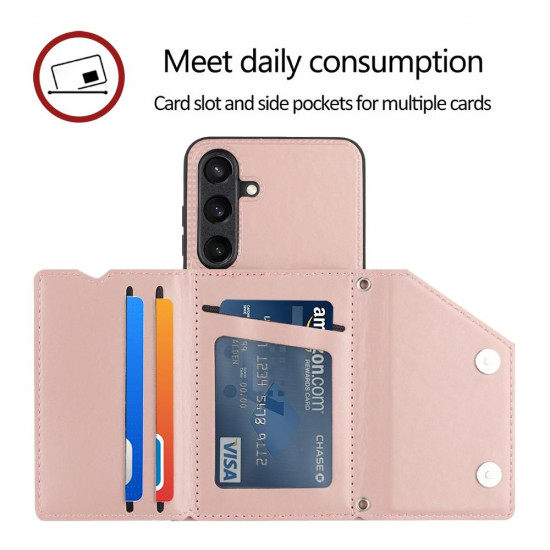 For Samsung Galaxy S24+ 5G Skin Feel PU + TPU + PC Card Slots Phone Case(Rose Gold)