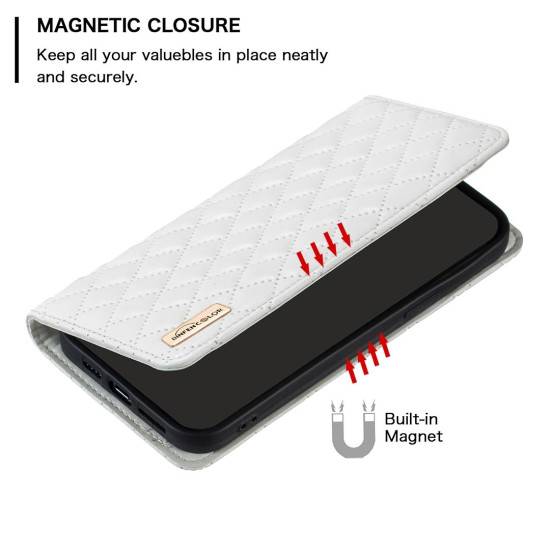 For Samsung Galaxy S24+ 5G Diamond Lattice Magnetic Leather Flip Phone Case(White)