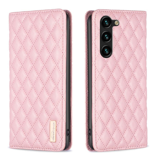 For Samsung Galaxy S24+ 5G Diamond Lattice Magnetic Leather Flip Phone Case(Pink)