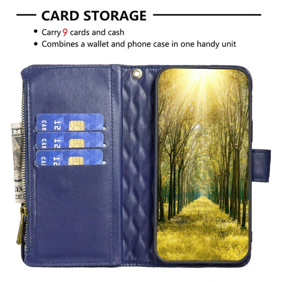 For Samsung Galaxy S24+ 5G Diamond Lattice Zipper Wallet Leather Flip Phone Case(Blue)