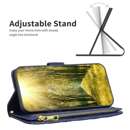 For Samsung Galaxy S24+ 5G Diamond Lattice Zipper Wallet Leather Flip Phone Case(Blue)