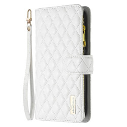 For Samsung Galaxy S24+ 5G Diamond Lattice Zipper Wallet Leather Flip Phone Case(White)