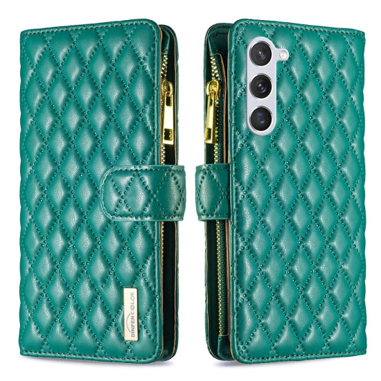 For Samsung Galaxy S24+ 5G Diamond Lattice Zipper Wallet Leather Flip Phone Case(Green)
