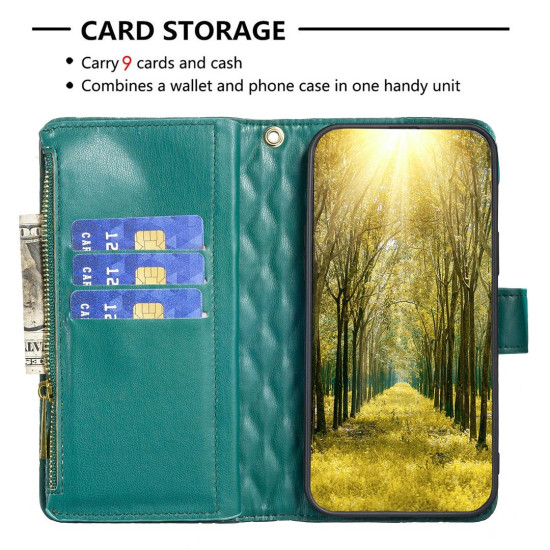 For Samsung Galaxy S24+ 5G Diamond Lattice Zipper Wallet Leather Flip Phone Case(Green)