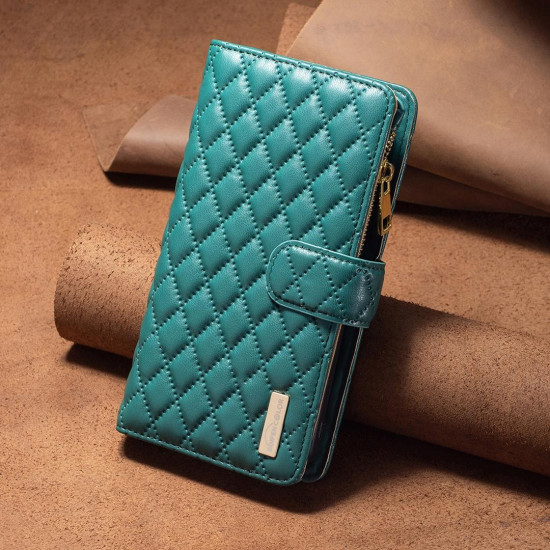 For Samsung Galaxy S24+ 5G Diamond Lattice Zipper Wallet Leather Flip Phone Case(Green)