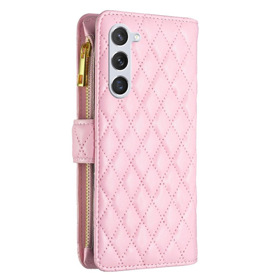 For Samsung Galaxy S24+ 5G Diamond Lattice Zipper Wallet Leather Flip Phone Case(Pink)