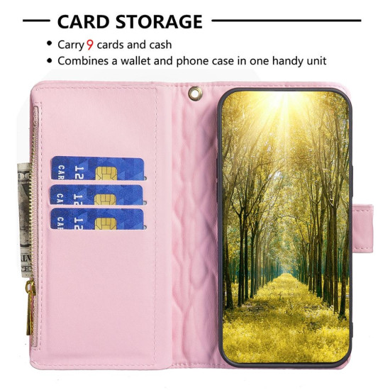 For Samsung Galaxy S24+ 5G Diamond Lattice Zipper Wallet Leather Flip Phone Case(Pink)