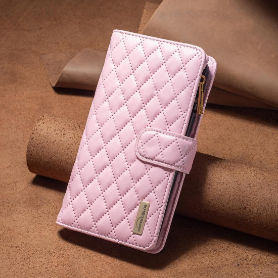 For Samsung Galaxy S24+ 5G Diamond Lattice Zipper Wallet Leather Flip Phone Case(Pink)