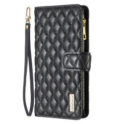 For Samsung Galaxy S24+ 5G Diamond Lattice Zipper Wallet Leather Flip Phone Case(Black)