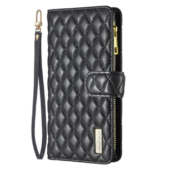 For Samsung Galaxy S24+ 5G Diamond Lattice Zipper Wallet Leather Flip Phone Case(Black)