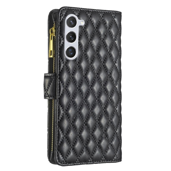 For Samsung Galaxy S24+ 5G Diamond Lattice Zipper Wallet Leather Flip Phone Case(Black)