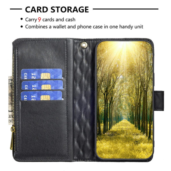 For Samsung Galaxy S24+ 5G Diamond Lattice Zipper Wallet Leather Flip Phone Case(Black)