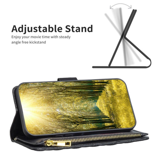 For Samsung Galaxy S24+ 5G Diamond Lattice Zipper Wallet Leather Flip Phone Case(Black)