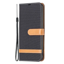 For Samsung Galaxy S24+ 5G Color Block Denim Texture Leather Phone Case(Black)
