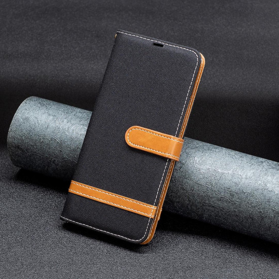 For Samsung Galaxy S24+ 5G Color Block Denim Texture Leather Phone Case(Black)