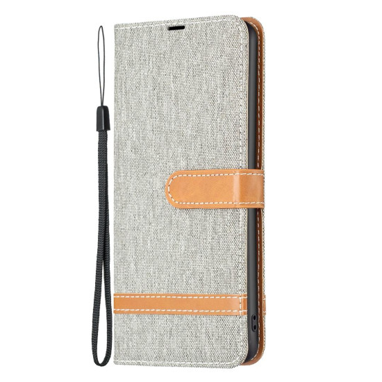 For Samsung Galaxy S24+ 5G Color Block Denim Texture Leather Phone Case(Grey)