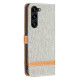 For Samsung Galaxy S24+ 5G Color Block Denim Texture Leather Phone Case(Grey)