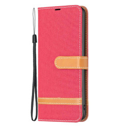 For Samsung Galaxy S24+ 5G Color Block Denim Texture Leather Phone Case(Red)