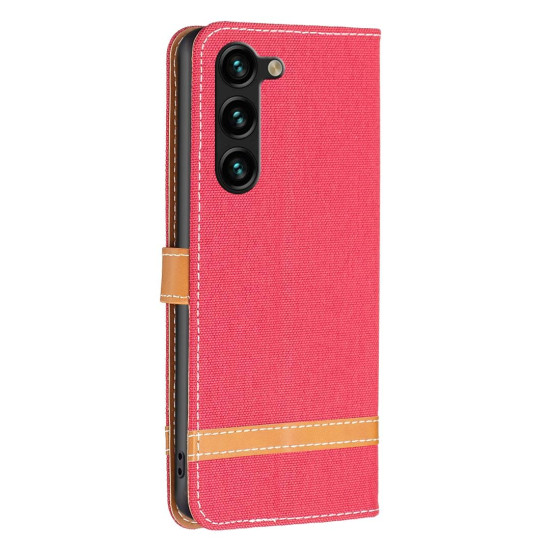 For Samsung Galaxy S24+ 5G Color Block Denim Texture Leather Phone Case(Red)