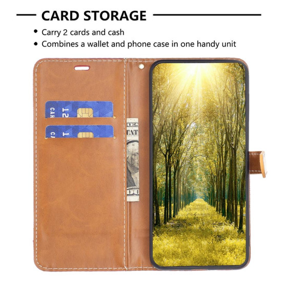 For Samsung Galaxy S24+ 5G Color Block Denim Texture Leather Phone Case(Red)