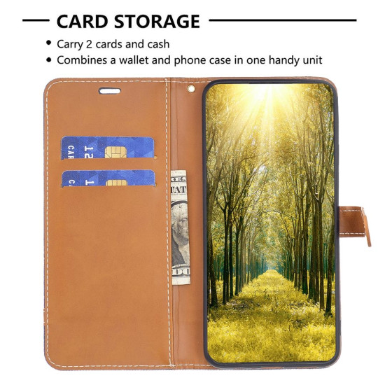 For Samsung Galaxy S24+ 5G Color Block Denim Texture Leather Phone Case(Dark Blue)