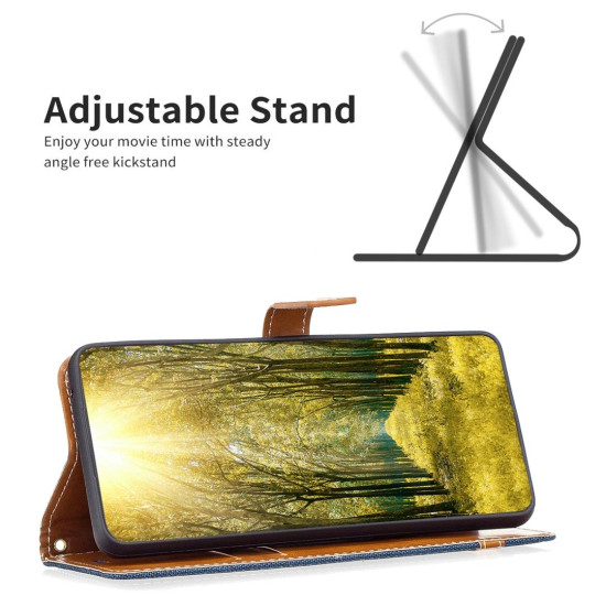 For Samsung Galaxy S24+ 5G Color Block Denim Texture Leather Phone Case(Dark Blue)