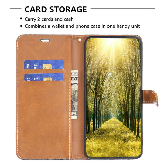 For Samsung Galaxy S24+ 5G Color Block Denim Texture Leather Phone Case(Green)