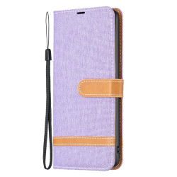 For Samsung Galaxy S24+ 5G Color Block Denim Texture Leather Phone Case(Purple)