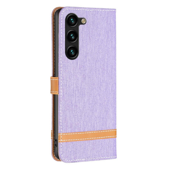 For Samsung Galaxy S24+ 5G Color Block Denim Texture Leather Phone Case(Purple)