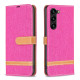 For Samsung Galaxy S24+ 5G Color Block Denim Texture Leather Phone Case(Rose Red)