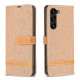 For Samsung Galaxy S24+ 5G Color Block Denim Texture Leather Phone Case(Brown)