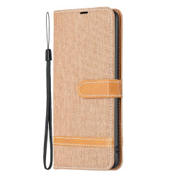 For Samsung Galaxy S24+ 5G Color Block Denim Texture Leather Phone Case(Brown)