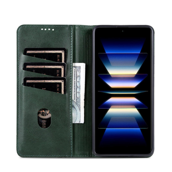 For Samsung Galaxy S24+ 5G AZNS Magnetic Calf Texture Flip Leather Phone Case(Dark Green)