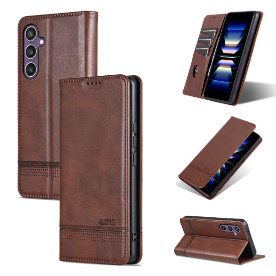 For Samsung Galaxy S24+ 5G AZNS Magnetic Calf Texture Flip Leather Phone Case(Dark Brown)