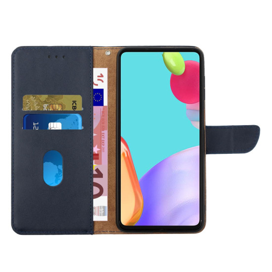 For Samsung Galaxy S24+ 5G HT02 Genuine Leather Fingerprint-proof Flip Phone Case(Blue)