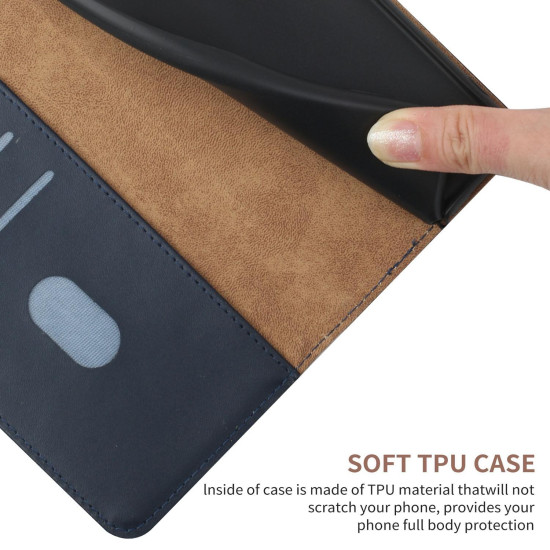 For Samsung Galaxy S24+ 5G HT02 Genuine Leather Fingerprint-proof Flip Phone Case(Blue)