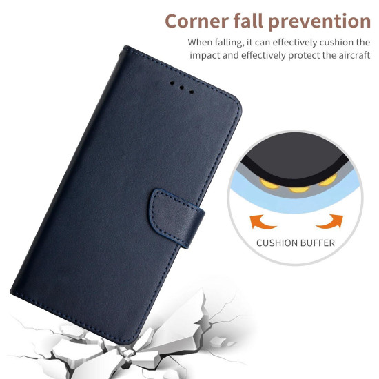 For Samsung Galaxy S24+ 5G HT02 Genuine Leather Fingerprint-proof Flip Phone Case(Blue)