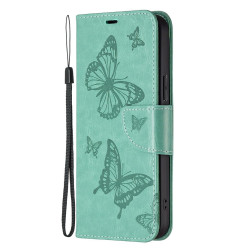 For Samsung Galaxy S24+ 5G Embossing Two Butterflies Pattern Leather Phone Case(Green)