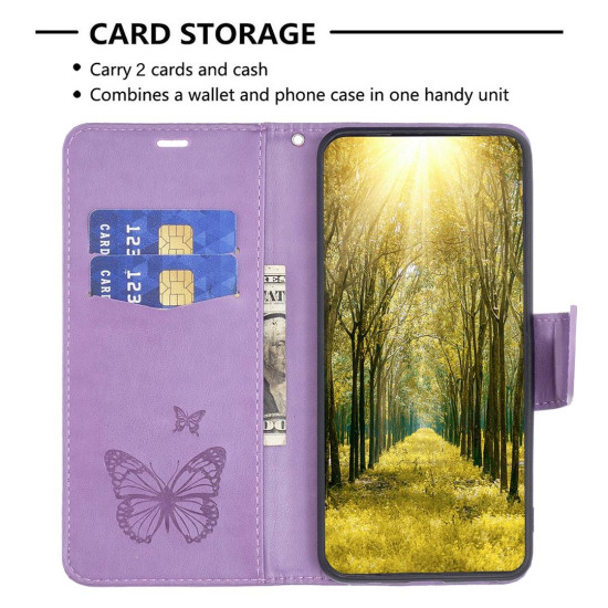 For Samsung Galaxy S24+ 5G Embossing Two Butterflies Pattern Leather Phone Case(Purple)