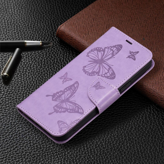 For Samsung Galaxy S24+ 5G Embossing Two Butterflies Pattern Leather Phone Case(Purple)