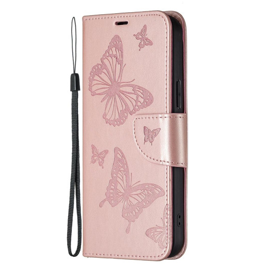 For Samsung Galaxy S24+ 5G Embossing Two Butterflies Pattern Leather Phone Case(Rose Gold)