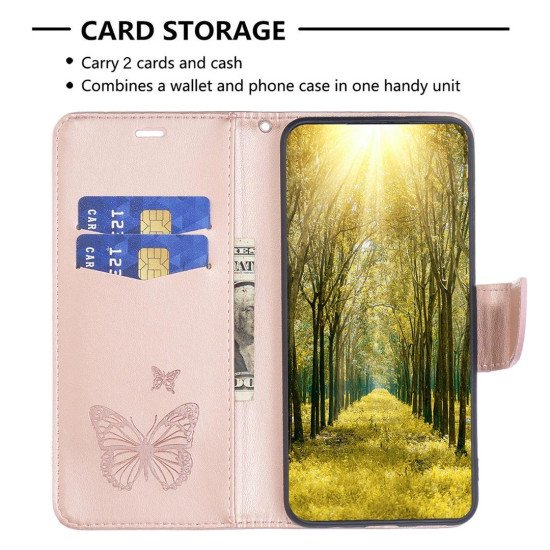 For Samsung Galaxy S24+ 5G Embossing Two Butterflies Pattern Leather Phone Case(Rose Gold)
