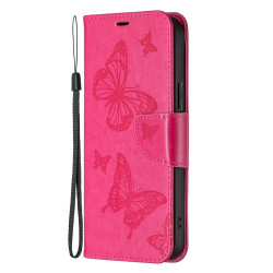 For Samsung Galaxy S24+ 5G Embossing Two Butterflies Pattern Leather Phone Case(Rose Red)